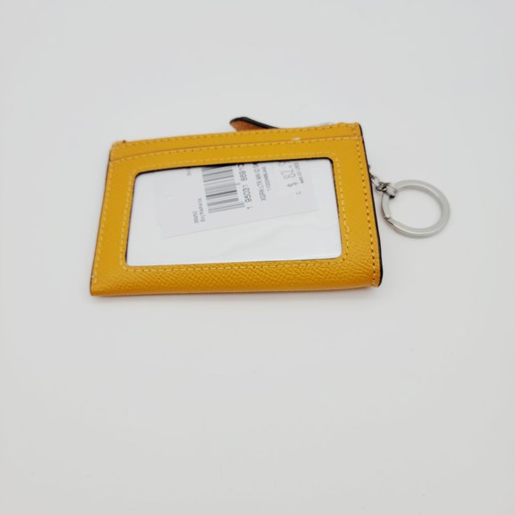 Coach 88250 Crossgrain Leather Mini ID Skinny Wallet Card Case Papaya Key Ring - Picture 5 of 6